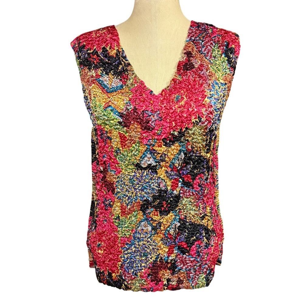 NWT Coldwater Creek M Top Marble Popcorn Crinkle Shell Sequin VNeck Y2K Art Wear